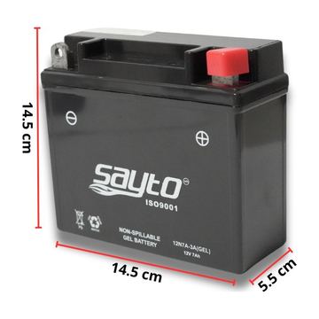 Bateria 12N7-3A (-, +) Gel Sayto Cgl125 Tool, Dt200, Ex200, Ft180, Ft200, Ft250, Dm200, Vn Nitrox200 2019 - 2022, Vn Nitrox250 2019 - 2022, Vento Vracer250 2020-2023