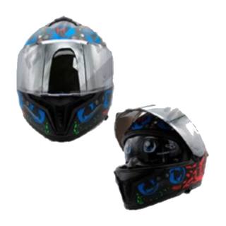 Casco Abatible Half Certificado Dot Doble Visor Mica Ahumada Demon Azul Mate Talla S