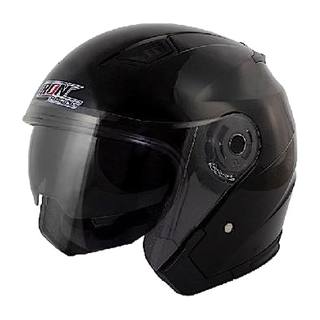 Casco 3/4 Doble Mica Modelo Europeo Negro Brillo L