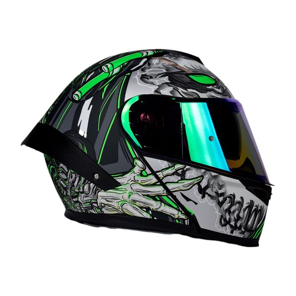 Casco Abatible Half Certificado Dot ECE Doble Mica Alien Bot Con Luz Led Verde Lente Humo Talla L
