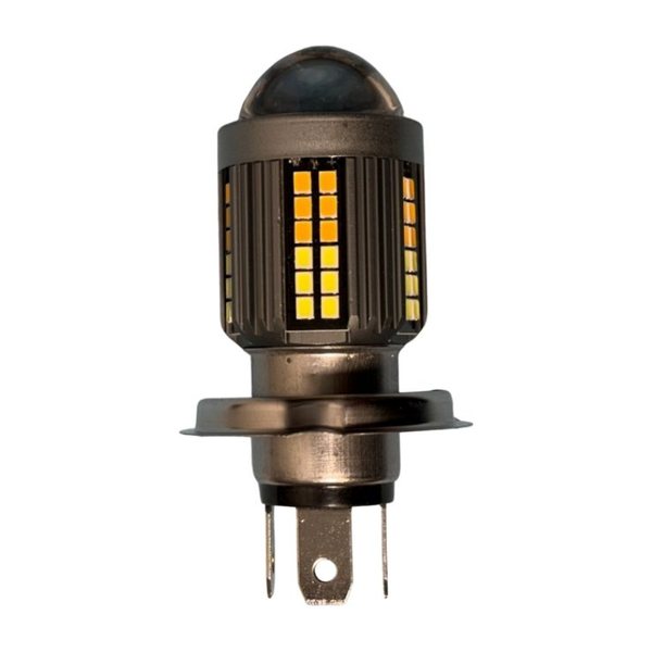Foco Led H4 Lupa y 60 Leds Laterales, Luz Blanca y Ambar Alta y Baja 8000 Lumen 12-80V DC-AC