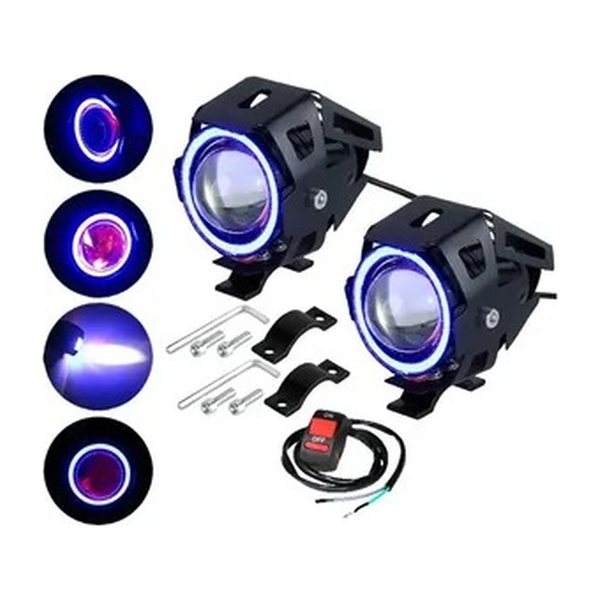 Faro Auxiliar Lupa Con Aro Azul Abrazadera Manubrio