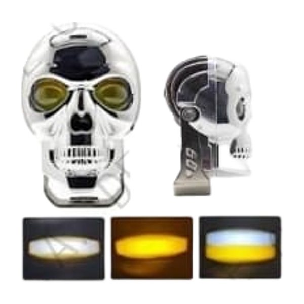 Faro Led 2 Lupas Cara Calavera Cromado Alta Intensidad Luz Bicolor Blanca Ambar 5 Funciones Luz Tipo Laser 12-80V 30W Pieza