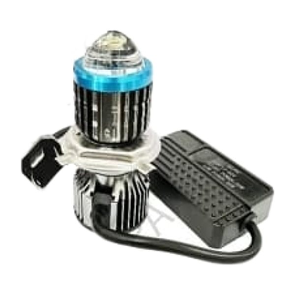 Foco Led H4 Lupa Con Ventilador 3000 Lumen 12-80V 20W Luz Blanca Con Ventilador Y Balastra Ultima Generacion Carcasa Gris/Azul