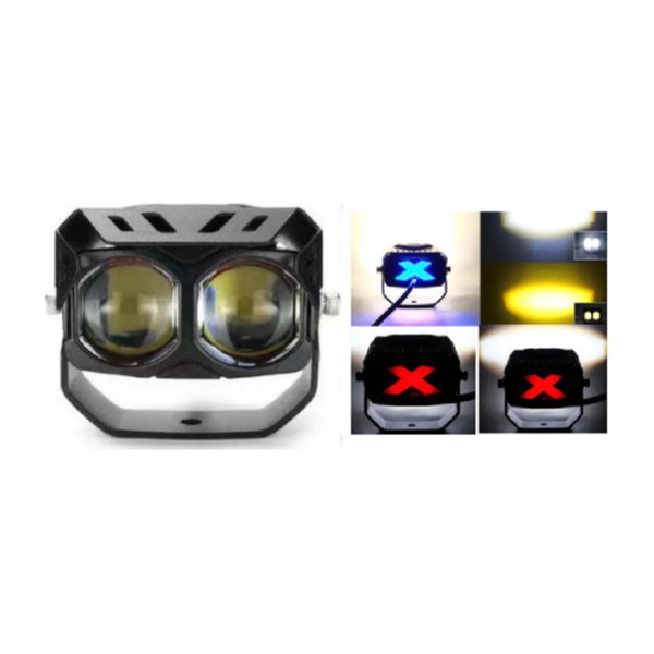 Faro Led 2 Lupas Walle Bicolor Blanco/Ambar 18W Soporte Manubrio Pieza