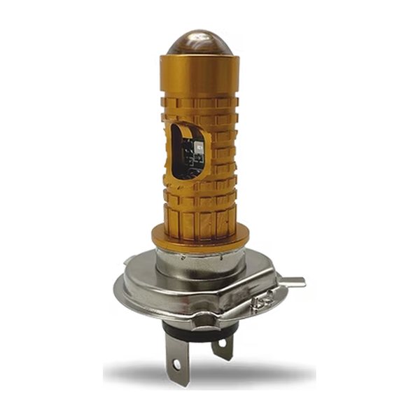 Foco Led H4 Con Lupa Y Led Lateral 2 Colores Blanco/Amarillo Carcasa Dorada Delgado