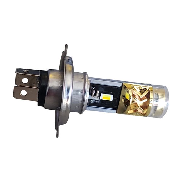 Foco Led H4 Con Lupa Y Led Lateral Amarillo Y Blanco Carcasa Dorado Delgado